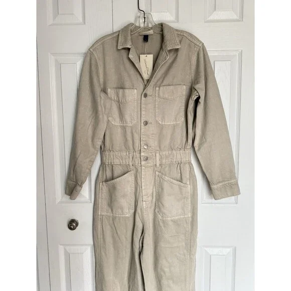 NWT Women's Denim Baggy Jumpsuit - Universal Thread Beige One Piece Size 4 - Picture 15 of 16